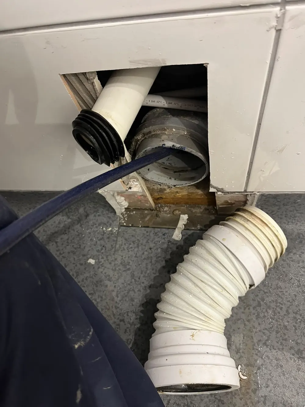 Access opened for an internal drainage repair