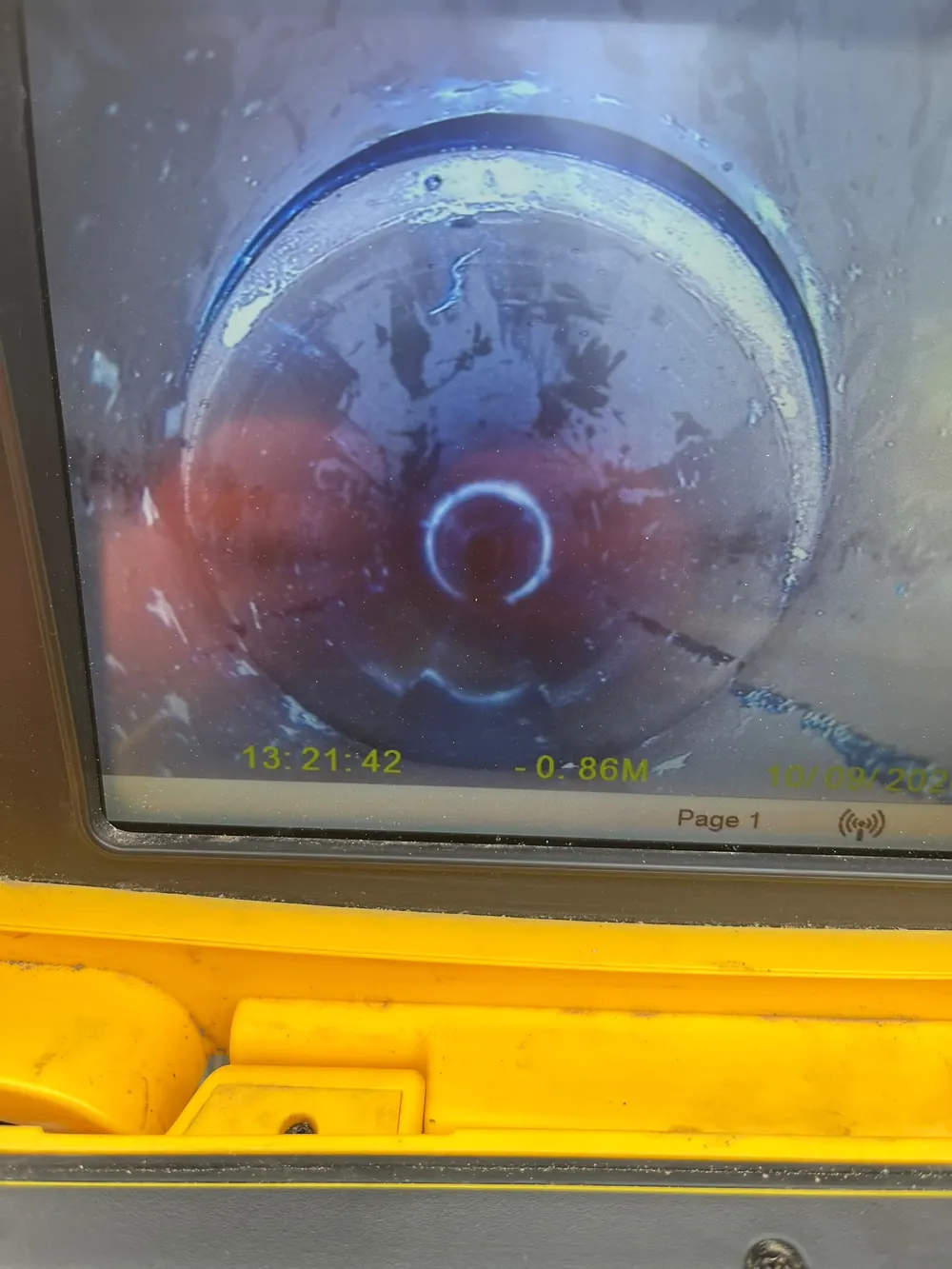 CCTV survey camera image from inside a drain